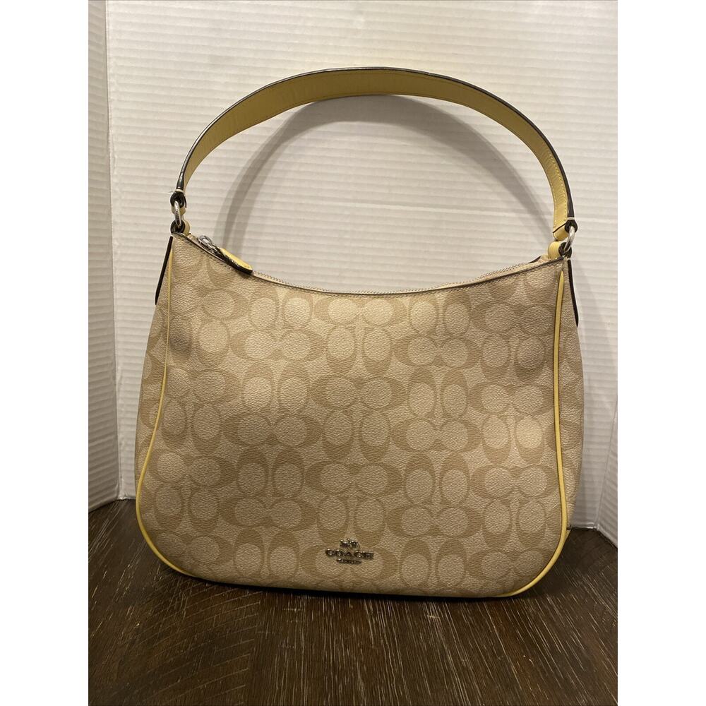 COACH Beige Yellow Signature Zip Shoulder Bag F29209 Canvas